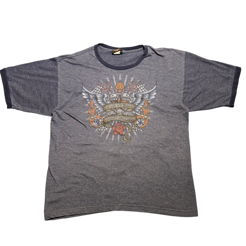 Vintage Y2K Harley-Davidson Ringer T-Shirt L